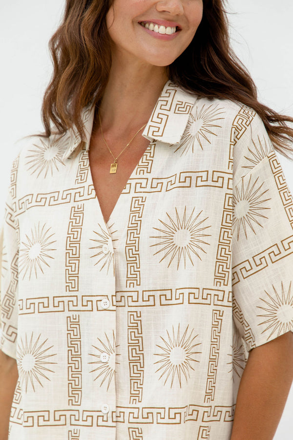 Zephyr Cotton Shirt - Sun Print - Cream - The Self Styler