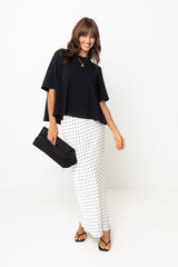 Saski Maxi Skirt - White with Black Polka Dots - The Self Styler