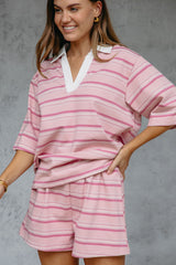 Ollie Rugby Stripe Tee - Pink - The Self Styler
