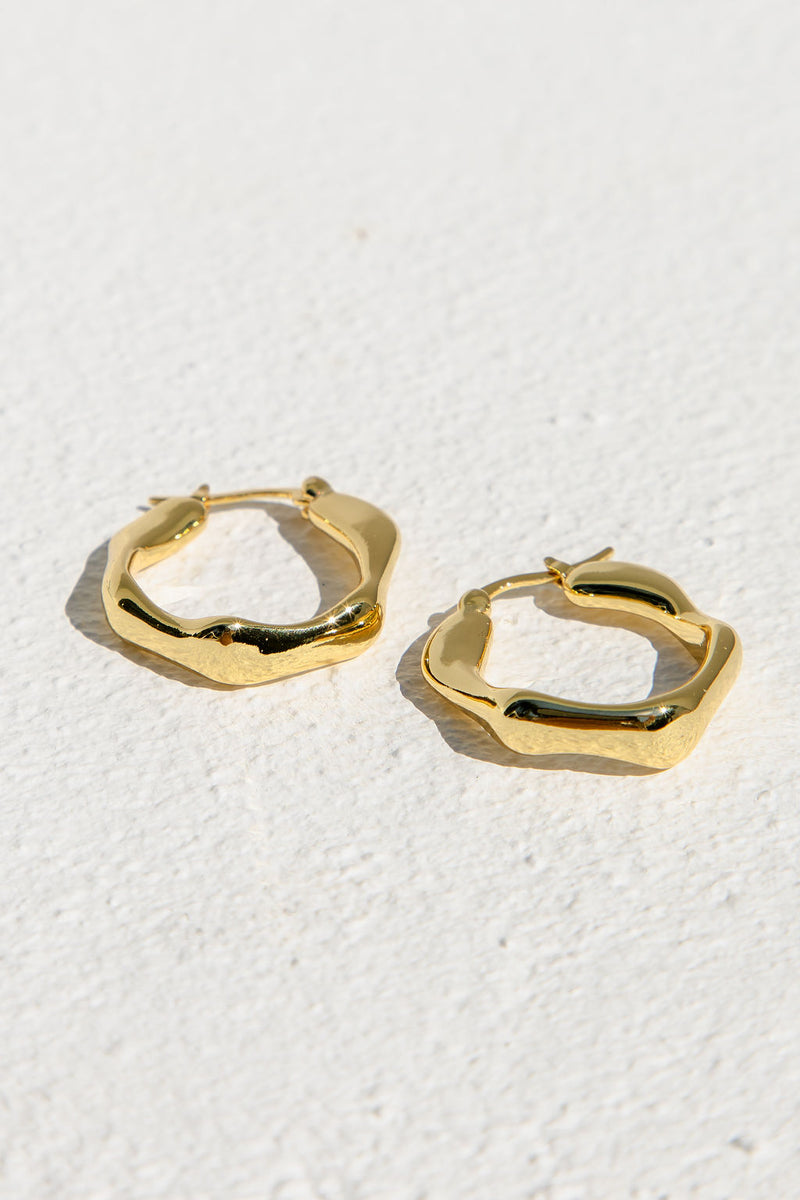 Waverly Textured Hoop Earrings - Gold - The Self Styler