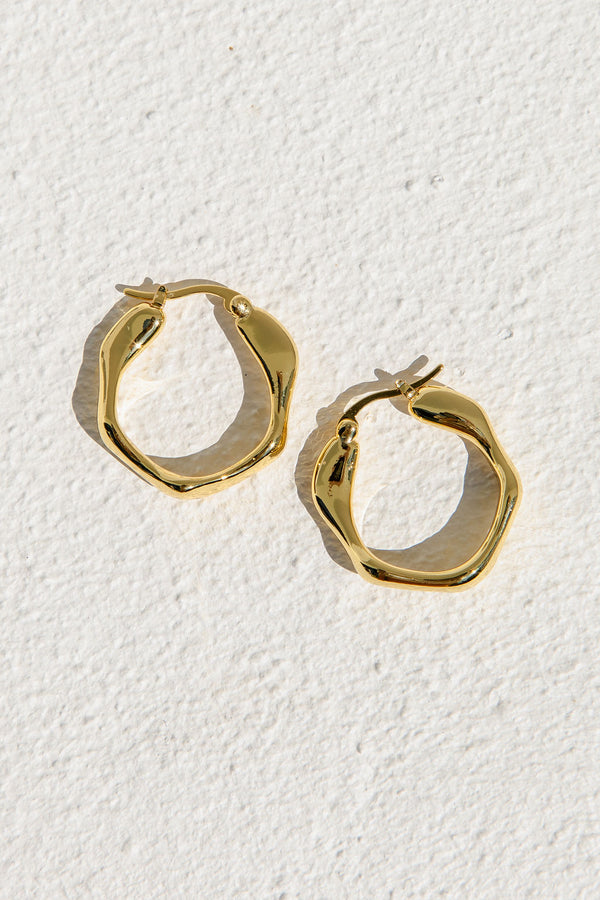 Waverly Textured Hoop Earrings - Gold - The Self Styler