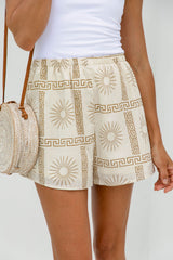 Saskia Cotton Shorts - Sun Print - Cream - The Self Styler