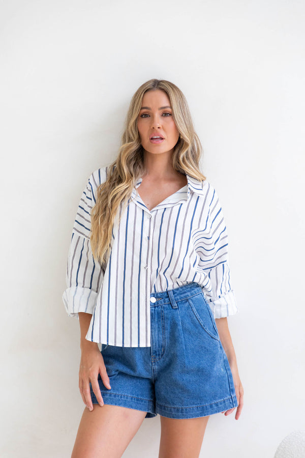 Hannah Cotton Shirt - White Stripe - The Self Styler