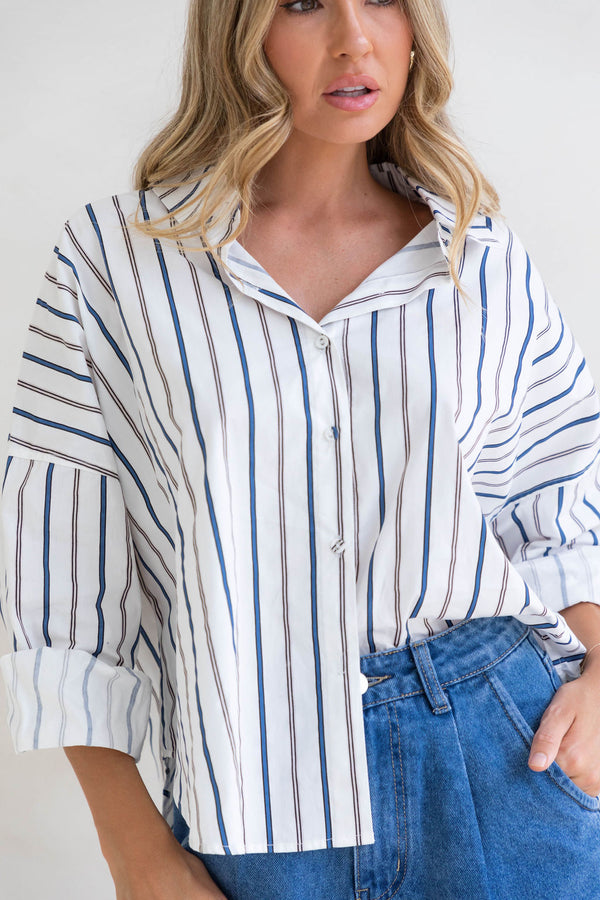 Hannah Cotton Shirt - White Stripe - The Self Styler
