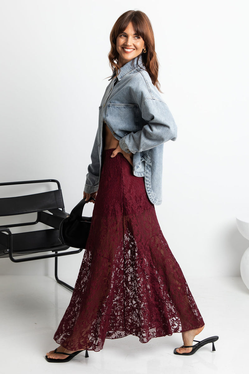 Zahra Lace Skirt - Wine - The Self Styler