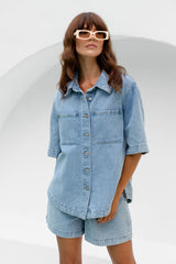 Marley Oversized Denim Shirt - Light Wash - The Self Styler - The Self Styler