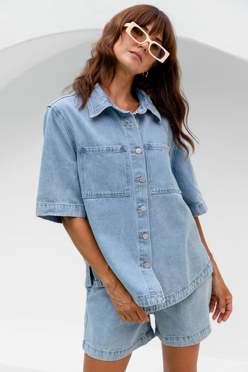 Marley Oversized Denim Shirt - Vintage Wash - The Self Styler - The Self Styler