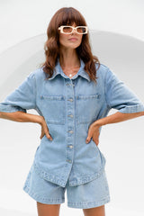 Marley Oversized Denim Shirt - Light Wash - The Self Styler - The Self Styler