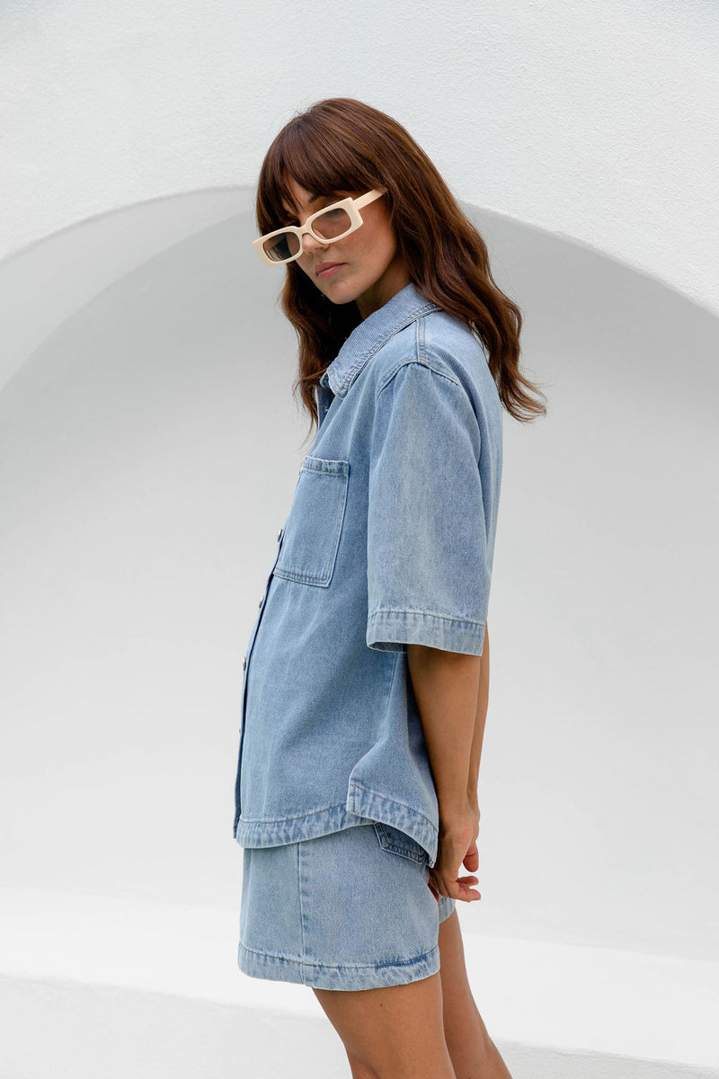 Marley Oversized Denim Shirt - Light Wash - The Self Styler - The Self Styler