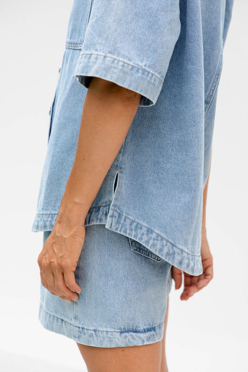 Marley Oversized Denim Shirt - Light Wash - The Self Styler - The Self Styler