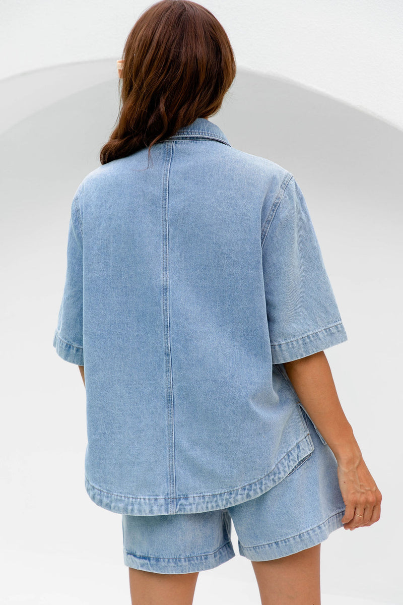 Marley Oversized Denim Shirt - Vintage Wash - The Self Styler - The Self Styler