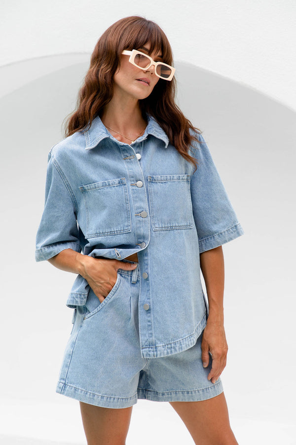 Marley Oversized Denim Shirt - Light Wash - The Self Styler - The Self Styler