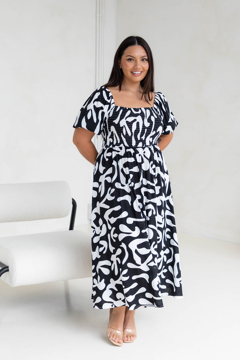 Isha Midi Dress - Black and White - The Self Styler