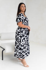 Isha Midi Dress - Black and White - The Self Styler