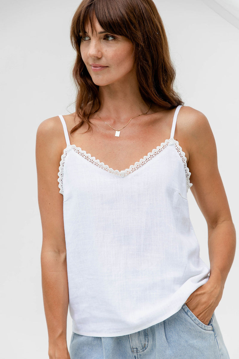 Kiah Lace Cami Top - White - The Self Styler