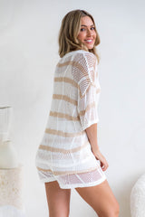 Serena Crochet Shirt - White and Beige - The Self Styler