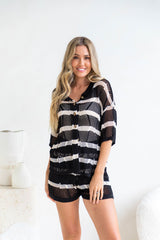 Serena Crochet Shirt - Black and Beige - The Self Styler