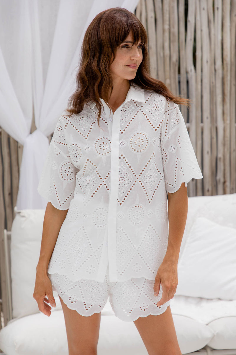 Camille Broderie Anglaise Shirt - White - The Self Styler