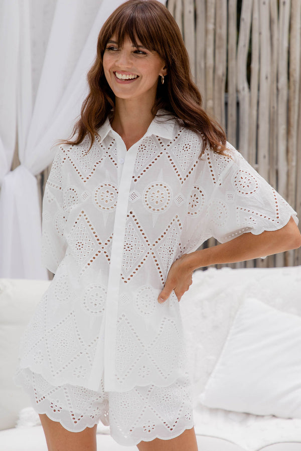 Camille Broderie Anglaise Shirt - White - The Self Styler