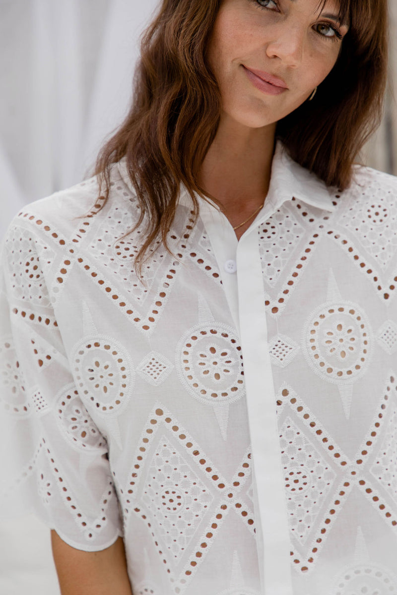 Camille Broderie Anglaise Shirt - White - The Self Styler