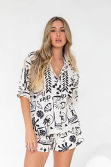 Chica Cotton Shirt - Black and Cream Print - The Self Styler