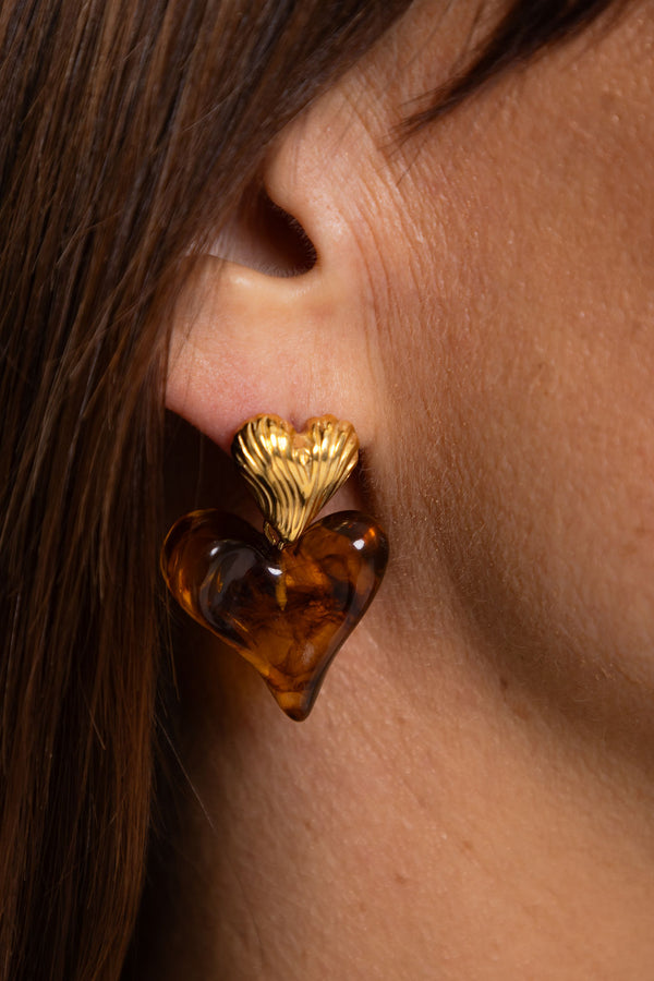 Lila Amber Heart Earrings - Gold - The Self Styler