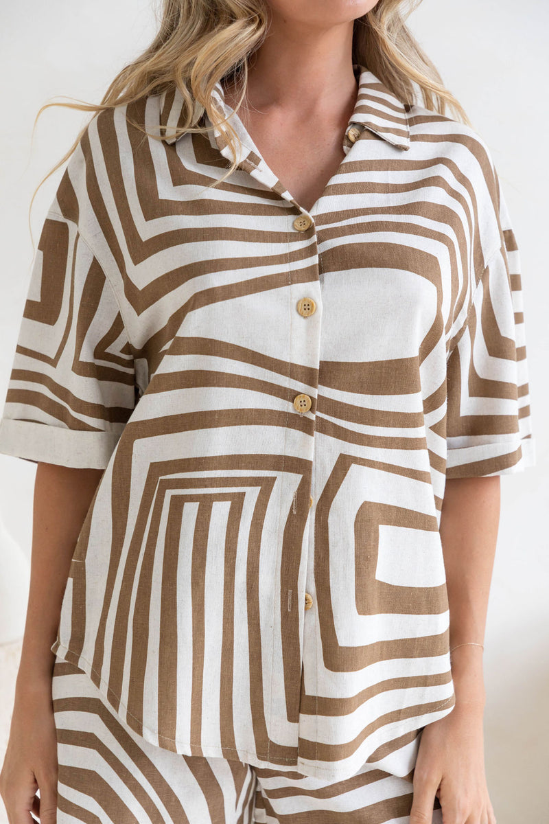 Ashley Cotton Shirt - Beige and Brown - The Self Styler