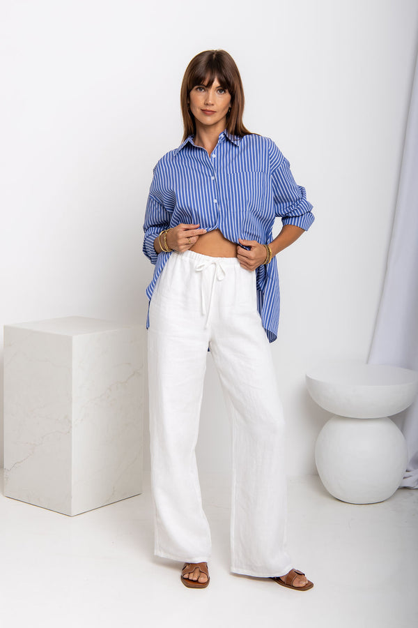 Sommer Straight-Leg Linen Pants - White - The Self Styler