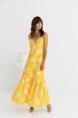 Daybreak Midi Dress - Yellow Shell Print - The Self Styler