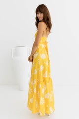 Daybreak Midi Dress - Yellow Shell Print - The Self Styler