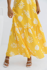 Daybreak Midi Dress - Yellow Shell Print - The Self Styler