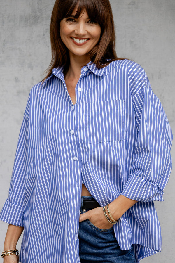 Oliver Relaxed-Fit Shirt - Blue Stripe - The Self Styler