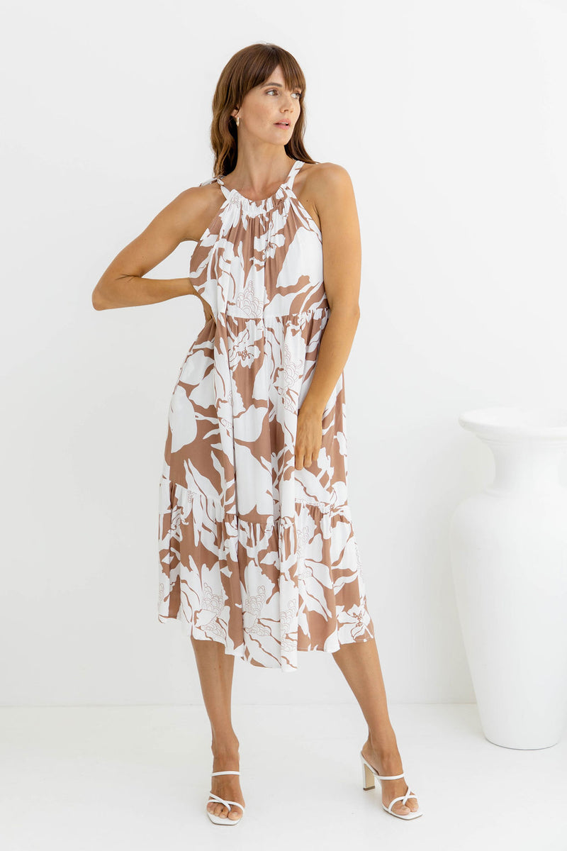 Rhea Midi Dress - Mocha Floral - The Self Styler