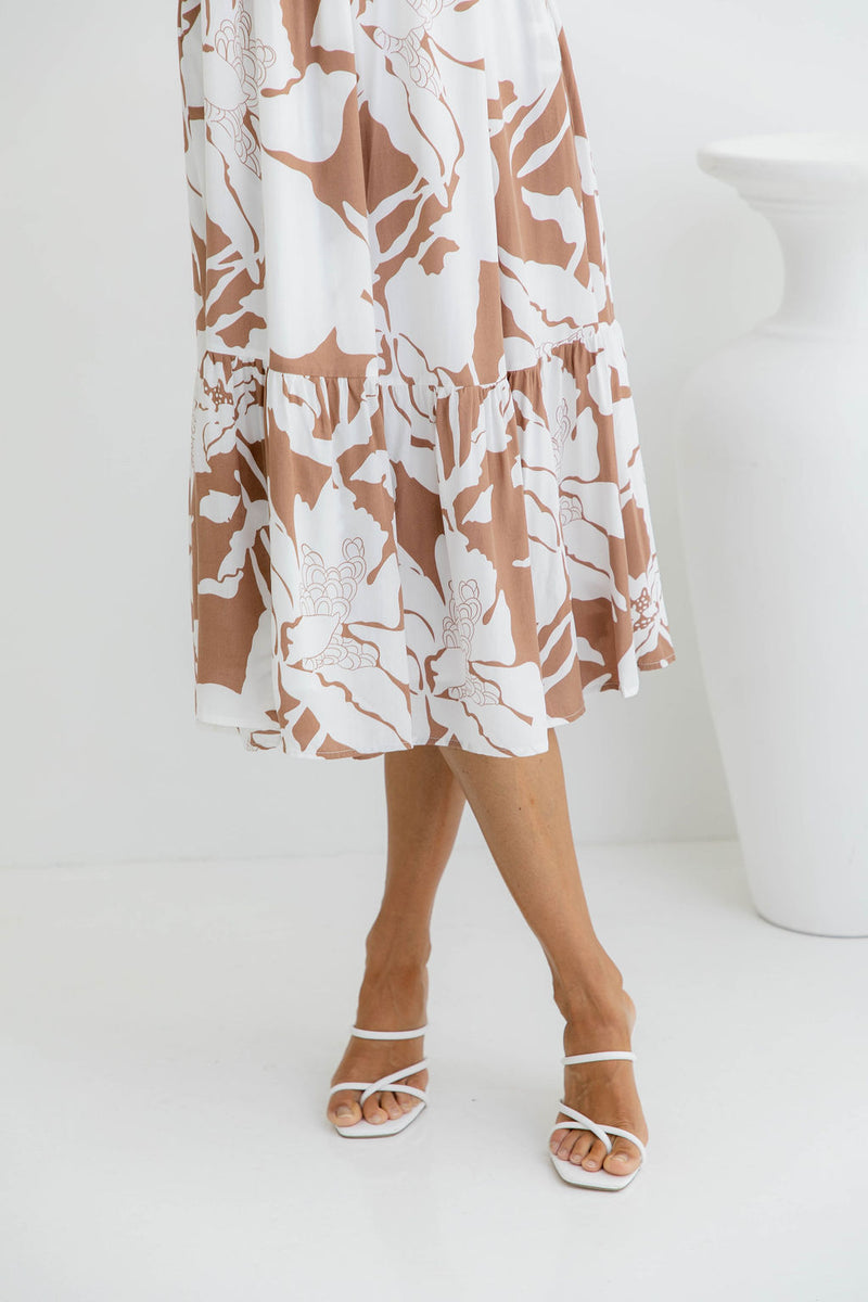 Rhea Midi Dress - Mocha Floral - The Self Styler