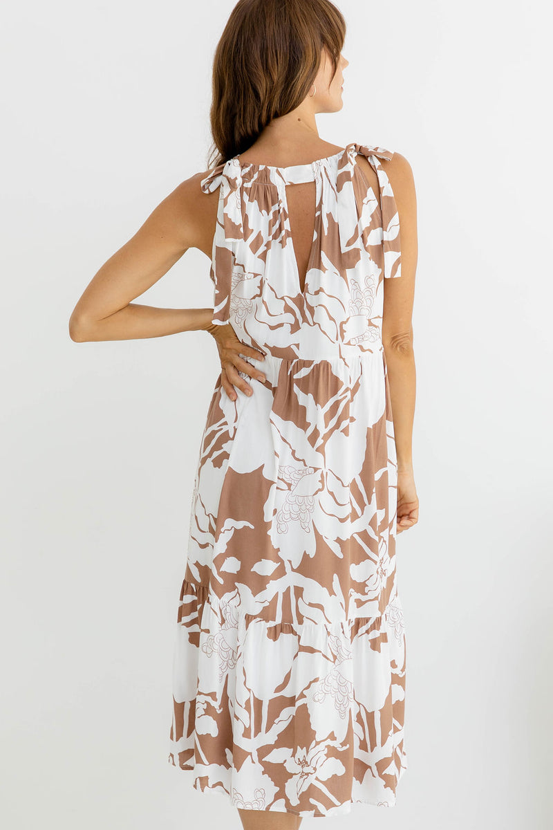 Rhea Midi Dress - Mocha Floral - The Self Styler