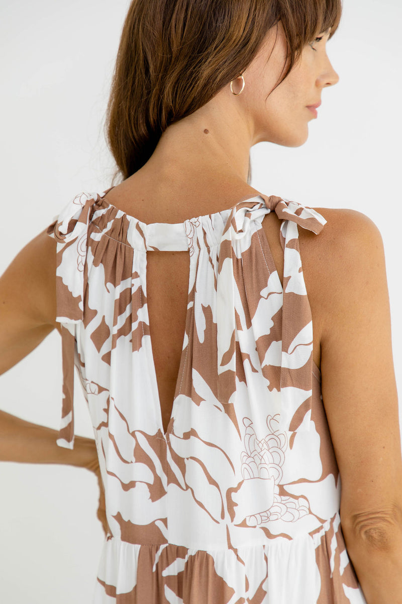 Rhea Midi Dress - Mocha Floral - The Self Styler