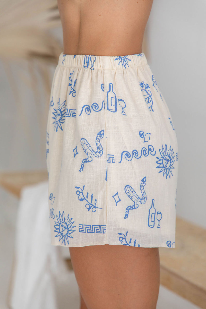 Milos Shorts - Santorini Print - Blue - The Self Styler