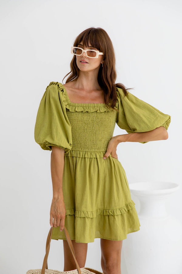 Northern Mini Dress - Avocado - Girl and the Sun - The Self Styler