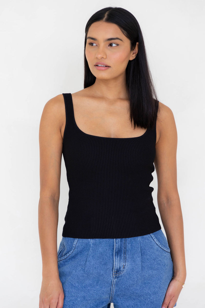 Alexa Ribbed Tank Top - Black - The Self Styler