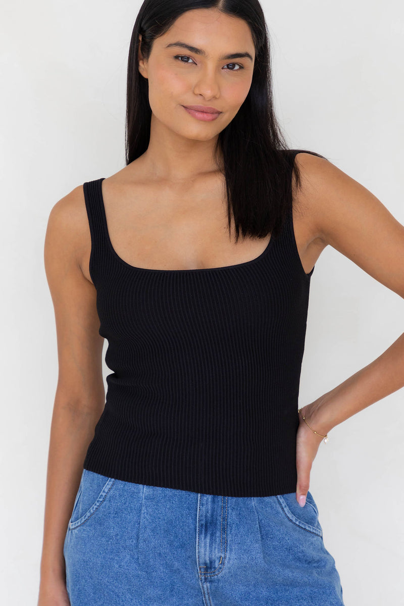 Alexa Ribbed Tank Top - Black - The Self Styler