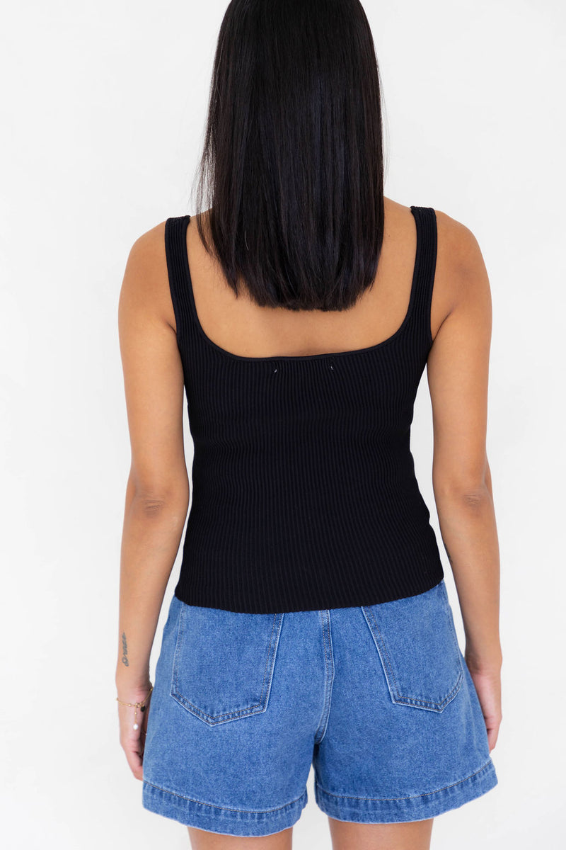 Alexa Ribbed Tank Top - Black - The Self Styler