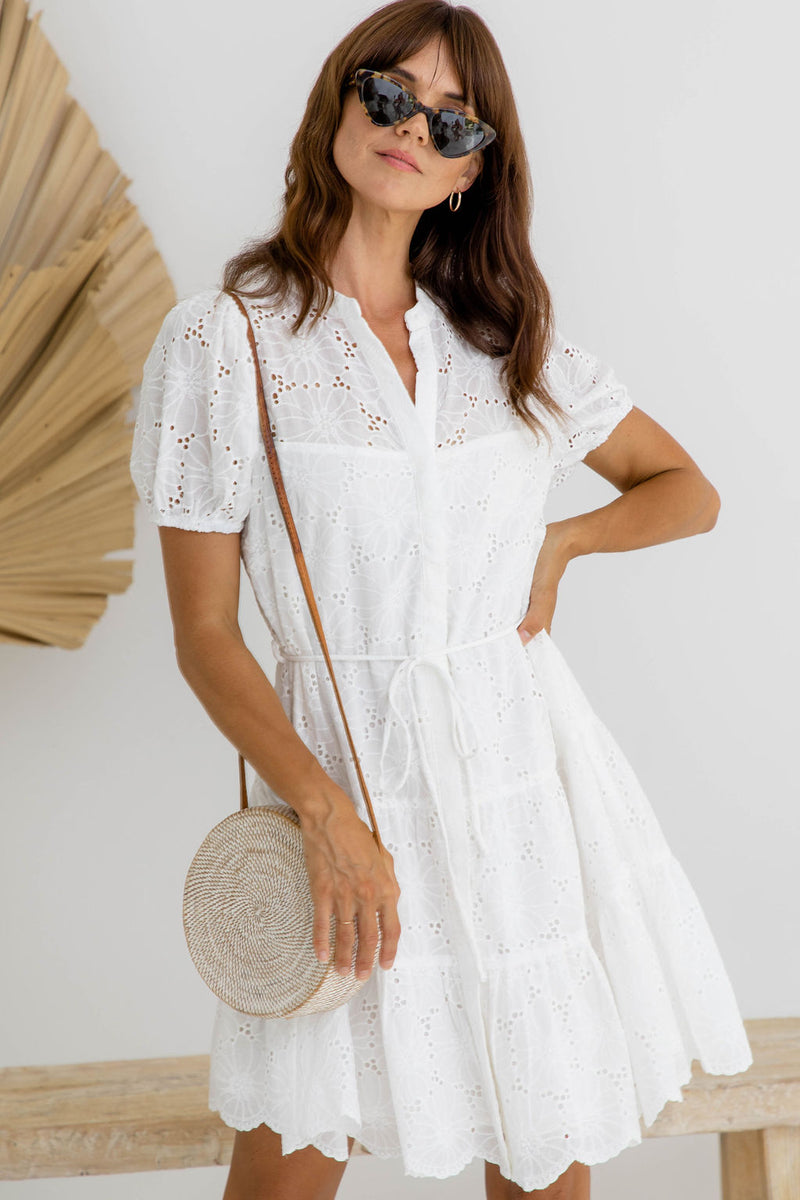 Amaya Broderie Anglaise Dress - White - The Self Styler