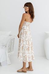 Naomi Midi Dress - Beige Abstract Palm Print - The Self Styler