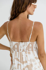 Naomi Midi Dress - Beige Abstract Palm Print - The Self Styler