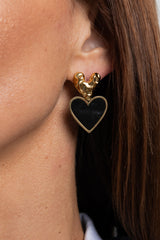 Quinn Black Heart Stud Earrings - Gold - The Self Styler