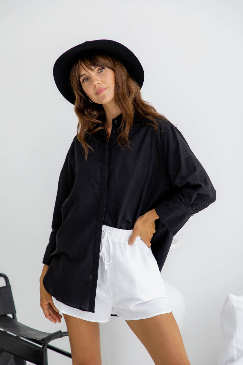 Mila Linen Shirt - Black - The Self Styler