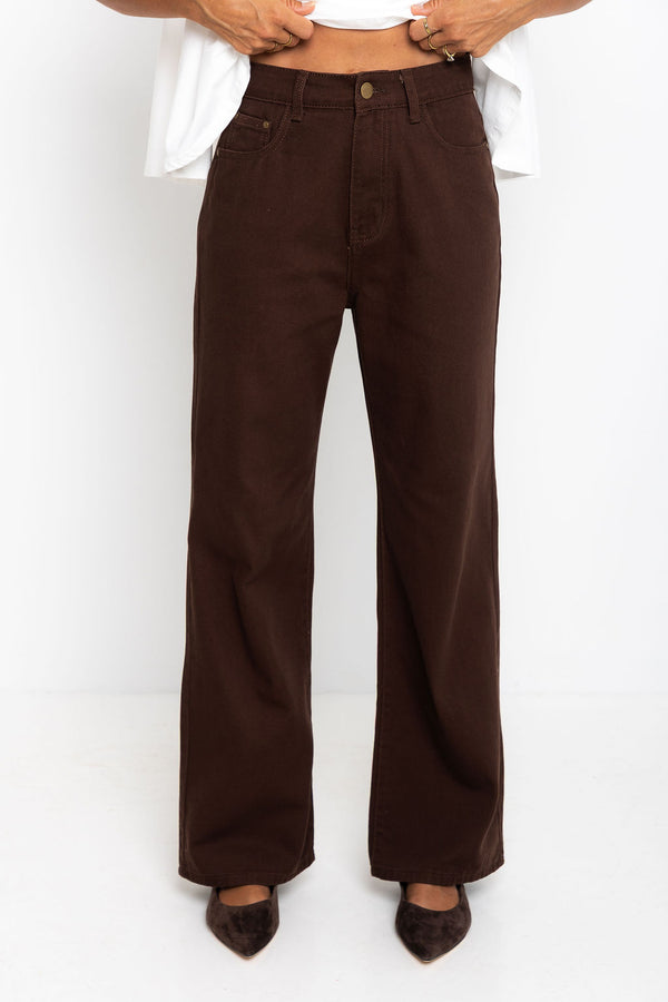 Dakota Straight-Leg Denim Jeans - Choc - The Self Styler Exclusive