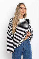 Benni Stripe Long Sleeve Top - Black and Cream - The Self Styler