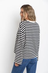 Benni Stripe Long Sleeve Top - Black and Cream - The Self Styler