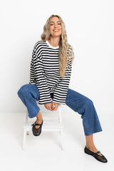 Benni Stripe Long Sleeve Top - Black and Cream - The Self Styler